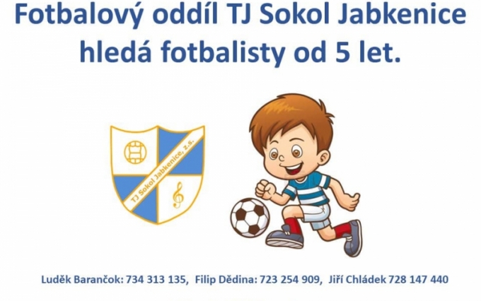 TJ Sokol Jabkenice hledá mladé fotbalisty.