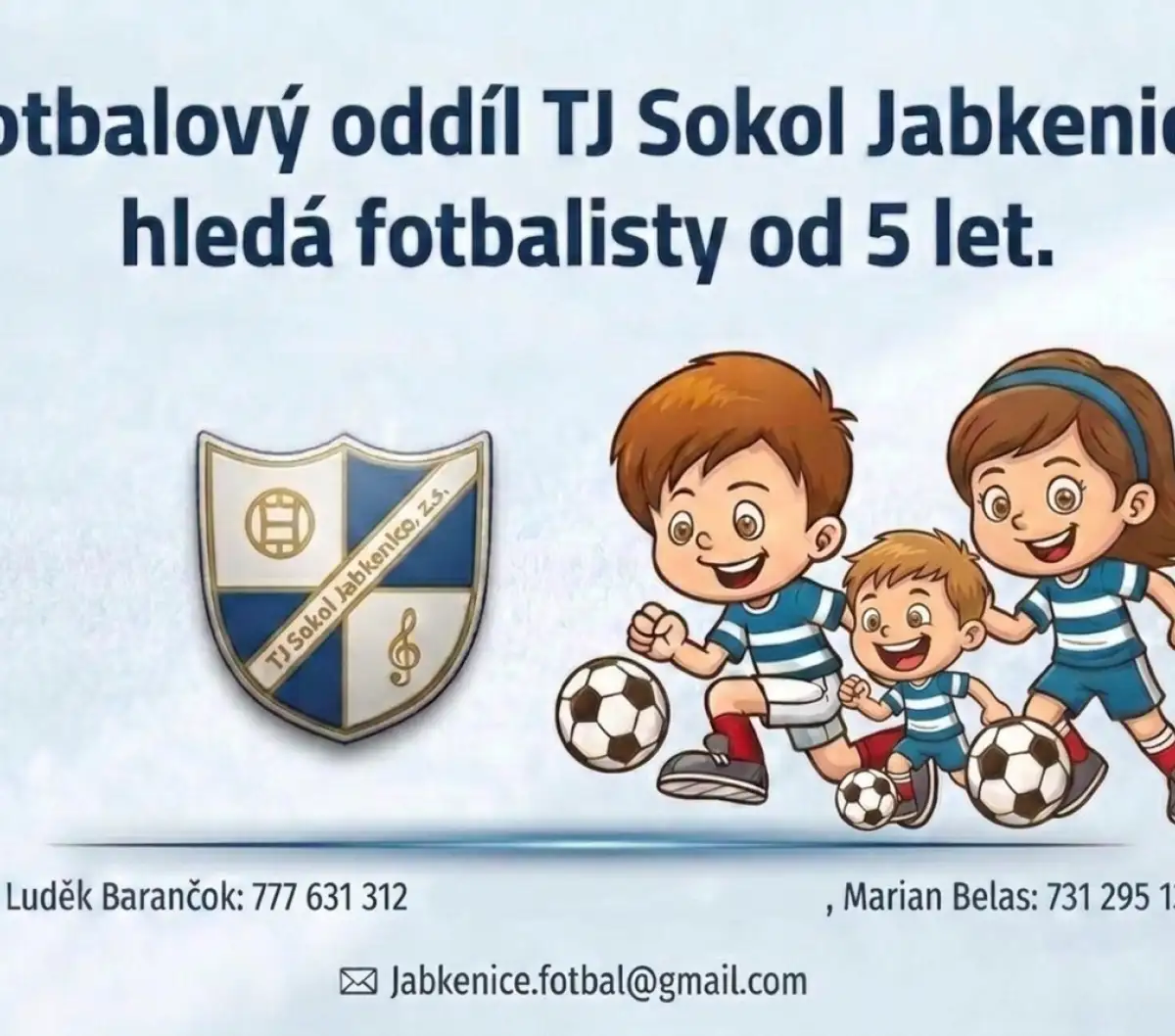 TJ Sokol Jabkenice hledá mladé fotbalisty.