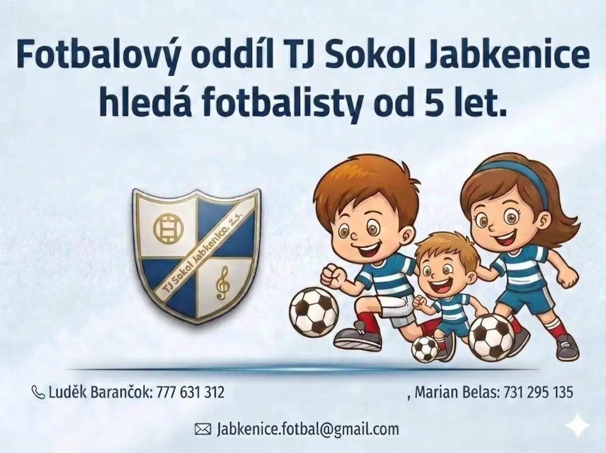 TJ Sokol Jabkenice hledá mladé fotbalisty.