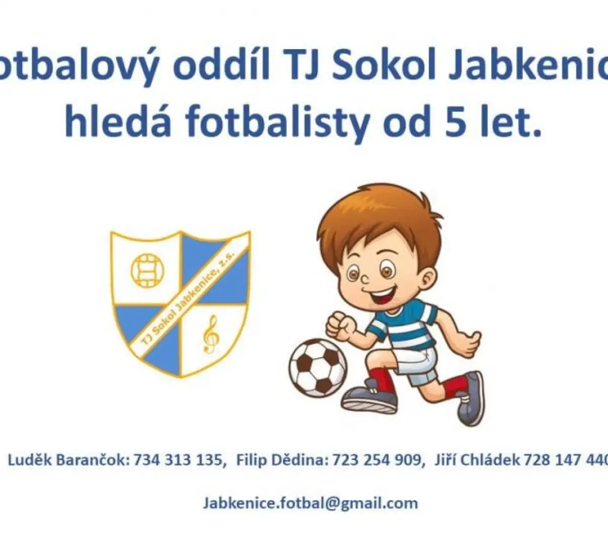 TJ Sokol Jabkenice hledá mladé fotbalisty.