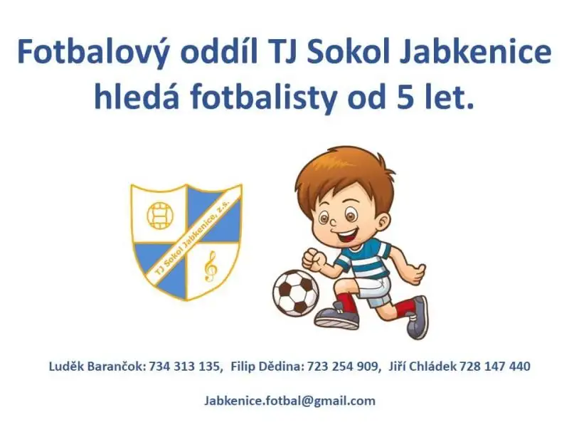 TJ Sokol Jabkenice hledá mladé fotbalisty.